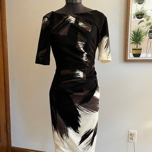 Maggy London fitted work dress in painterly pattern size 2